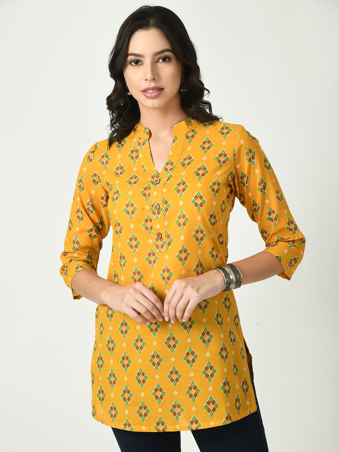 Buy Regular Wear Yellow Plain Rayon Kurti Online From Surat Wholesale Shop.